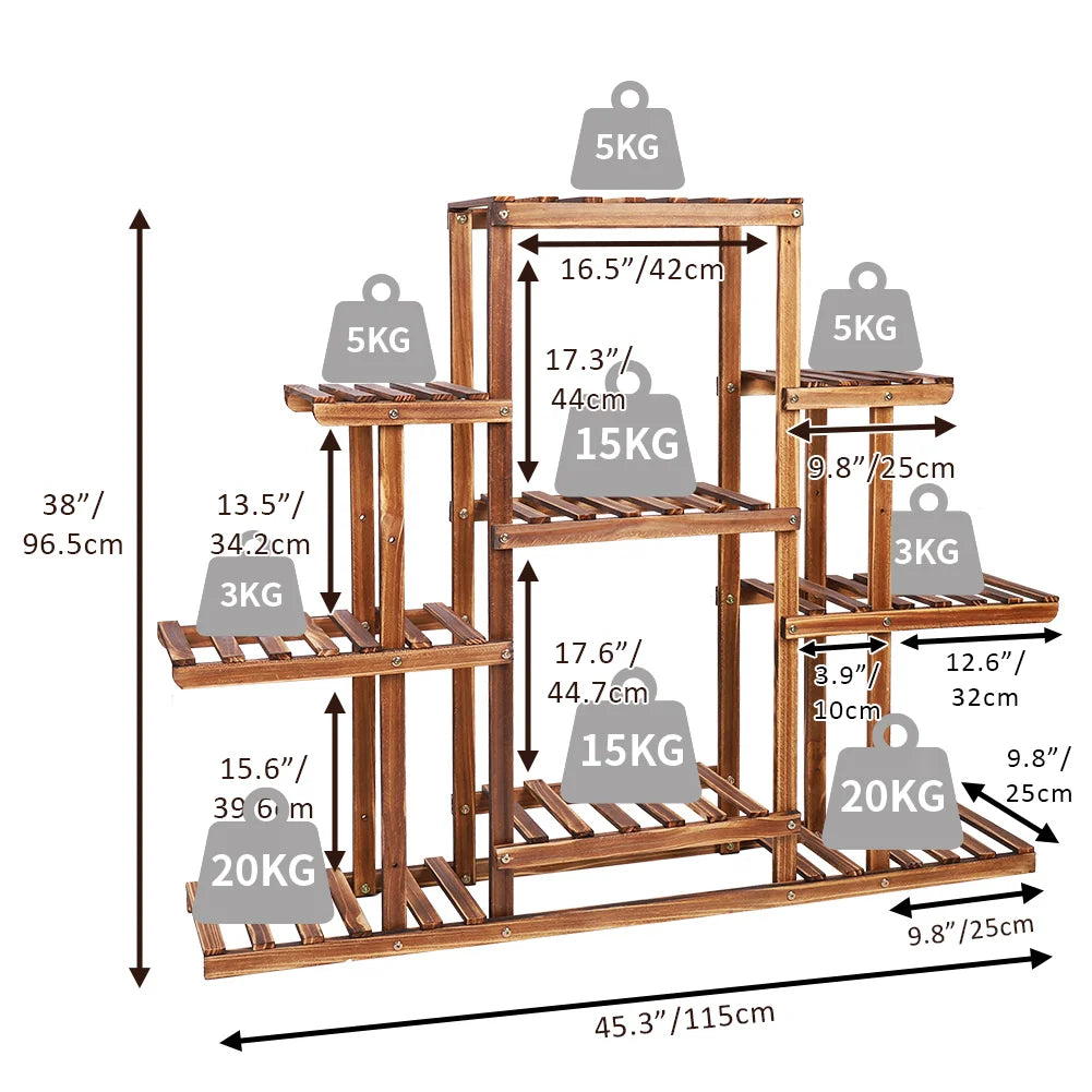 9-Tier Wooden Plant Stand for Indoor & Outdoor Use