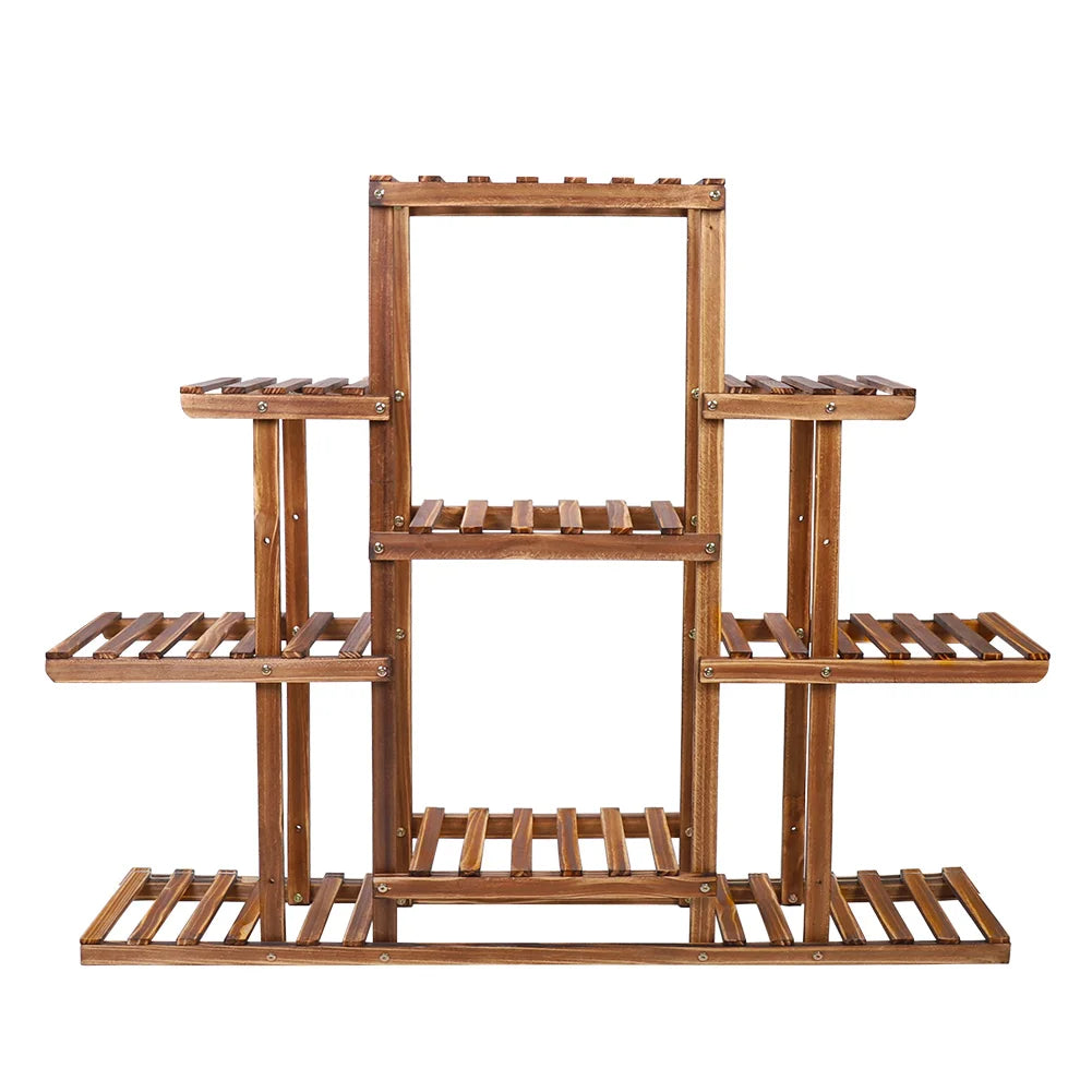 9-Tier Wooden Plant Stand for Indoor & Outdoor Use