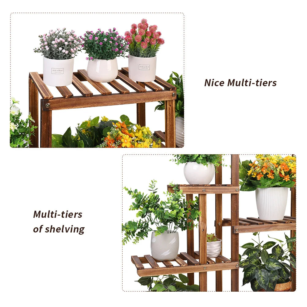 9-Tier Wooden Plant Stand for Indoor & Outdoor Use