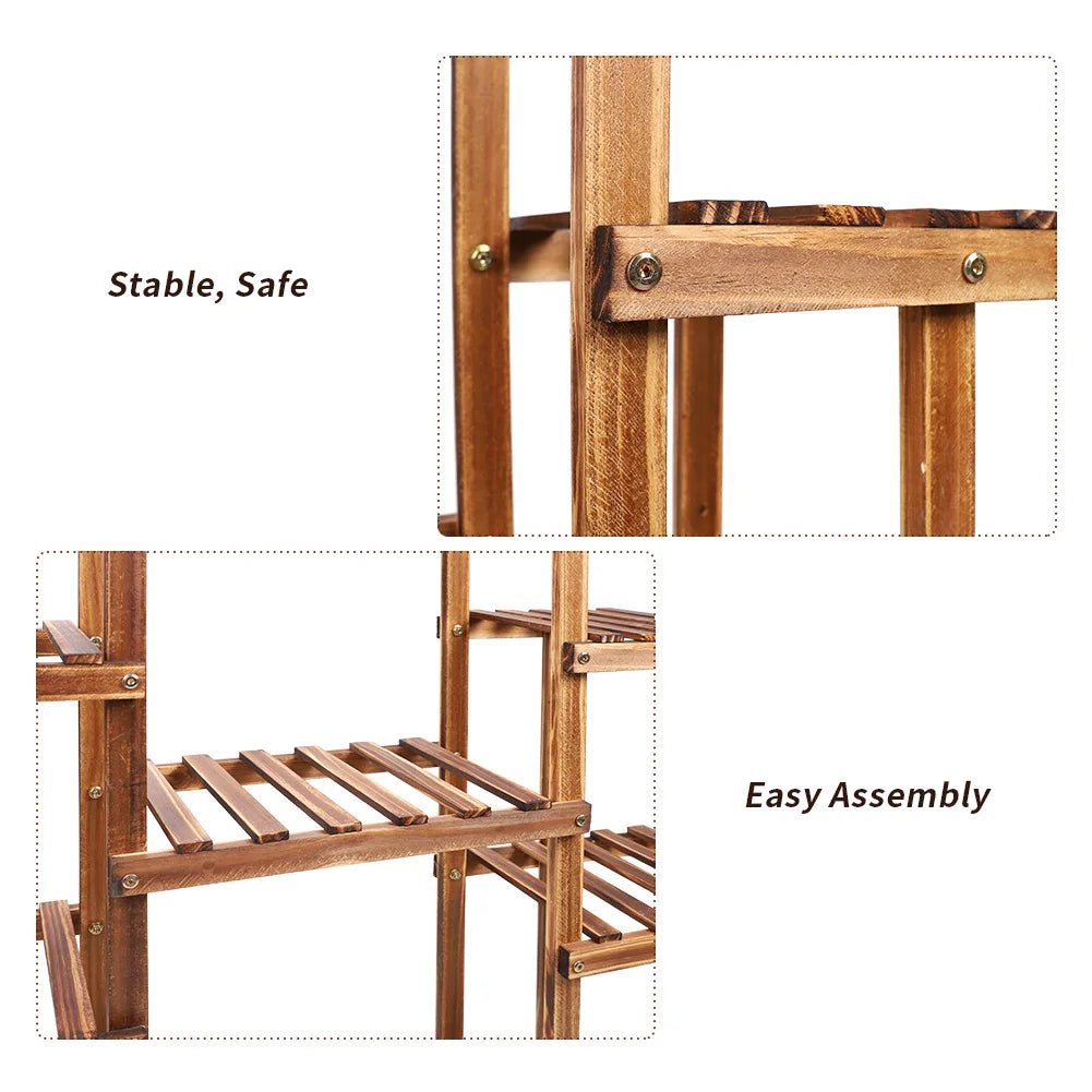 9-Tier Wooden Plant Stand for Indoor & Outdoor Use