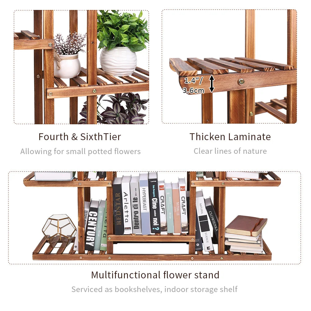 9-Tier Wooden Plant Stand for Indoor & Outdoor Use